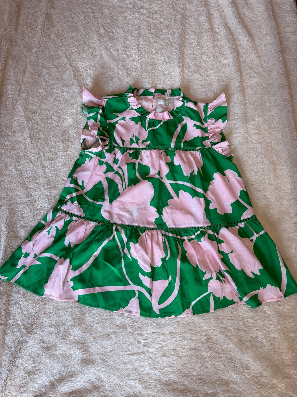Jade Green and Pink Floral Ruffle Tier Top